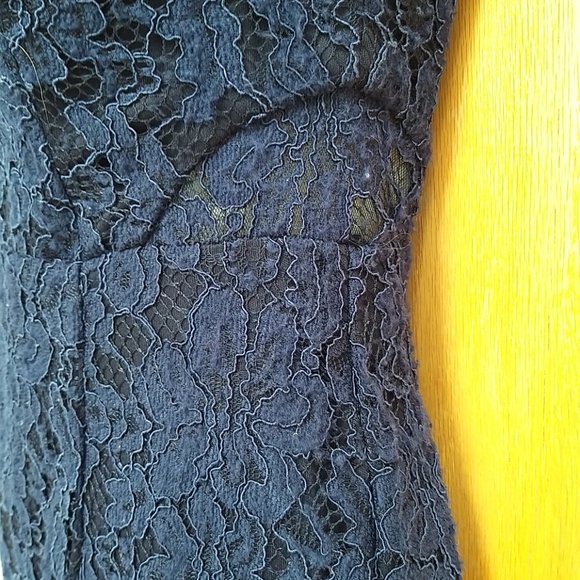 Xscape Womens Navy Lace Off-The-Shoulder Hi-Low Midi Dress Petites 2P  Pre-owne - Picture 4 of 16